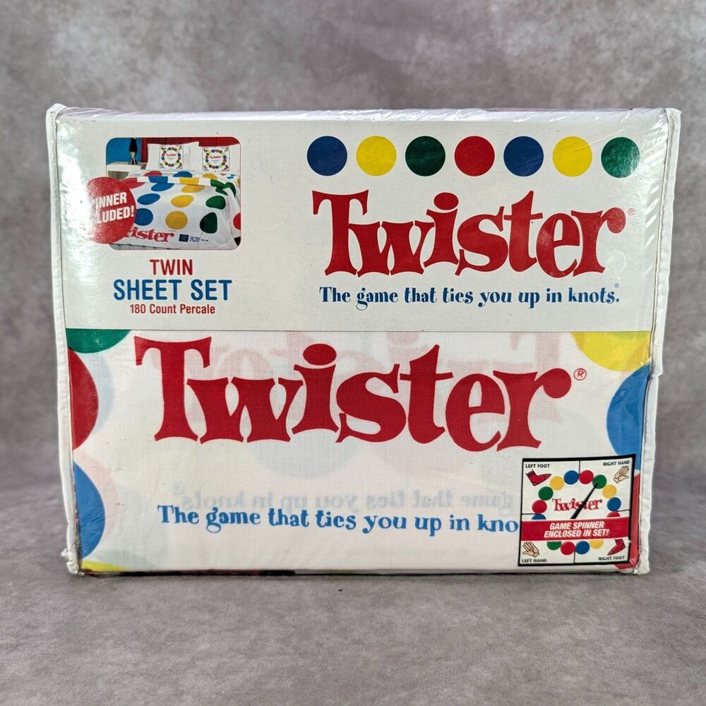 Vintage 2001 Hasbro Twister Twin Sheet Set Spinner Included Board Game Bedding